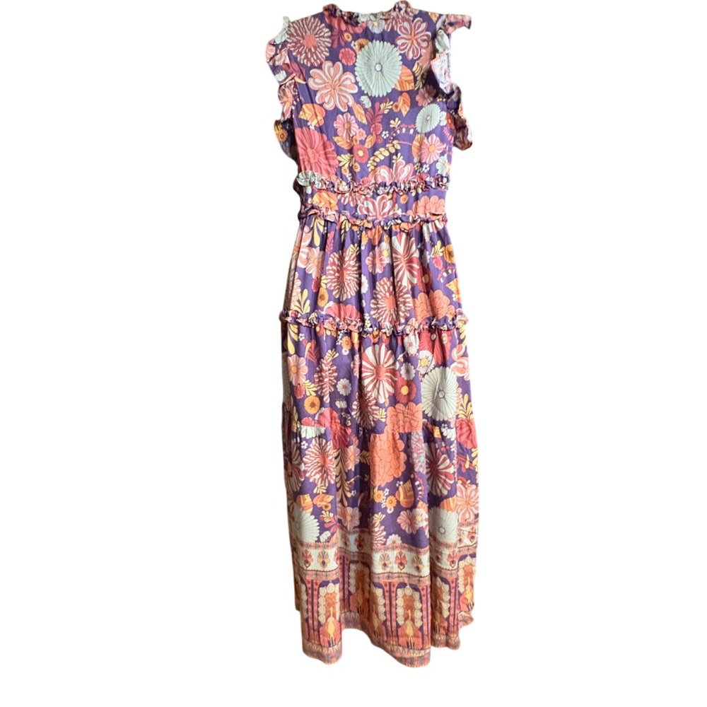 Boho Floral Tiered Midi Dress - Purple Floral - Picture 3 of 12